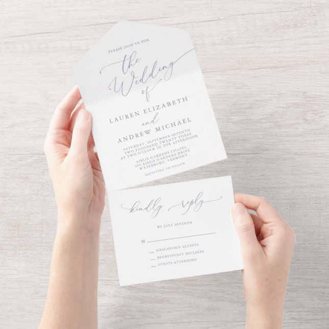 Dusty Blue Minimalist Wedding All In One Invitation (Tearaway)