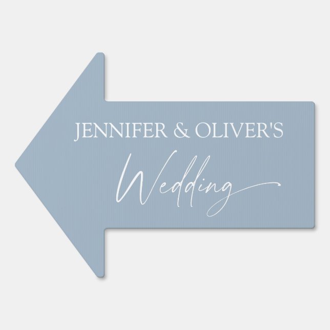 Dusty blue minimalist wedding directional  sign (Front)
