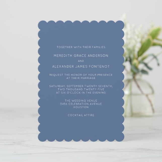 Dusty Blue Minimalist Wedding Invitation (Standing Front)