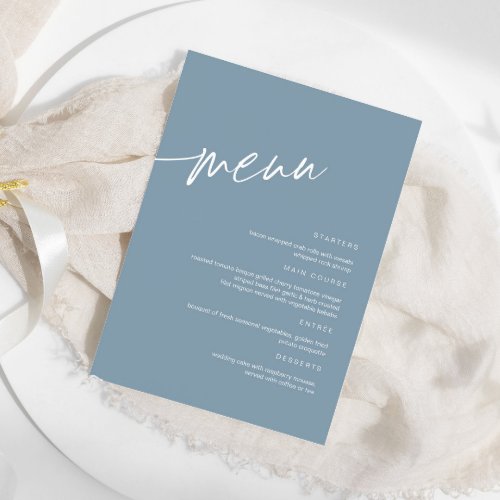 Dusty Blue Minimalist Wedding Menu