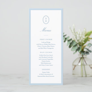 Dusty Blue Minimalist Wedding Monogram Flat Menu