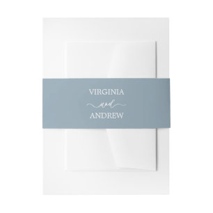 Dusty Blue Minimalist Wedding Monogram  Invitation Belly Band