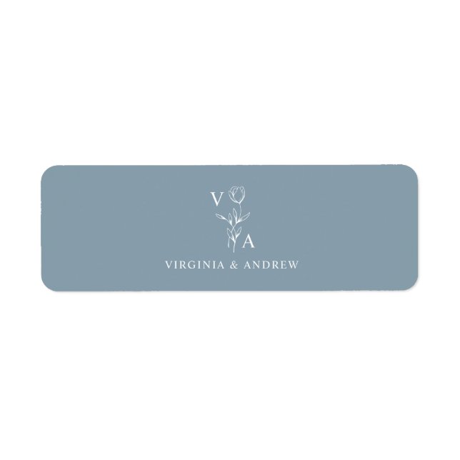 Dusty Blue Minimalist Wedding Monogram Label (Front)