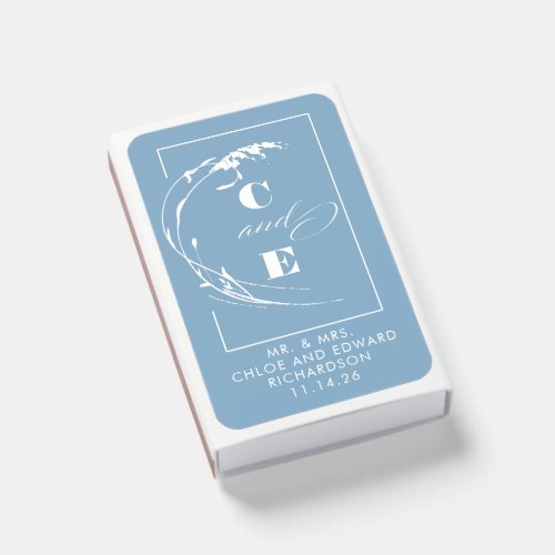 Dusty Blue Minimalist Wedding Monogram Matchboxes