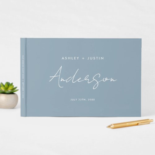 Dusty Blue Minimalist Wedding Personalized Guest Book