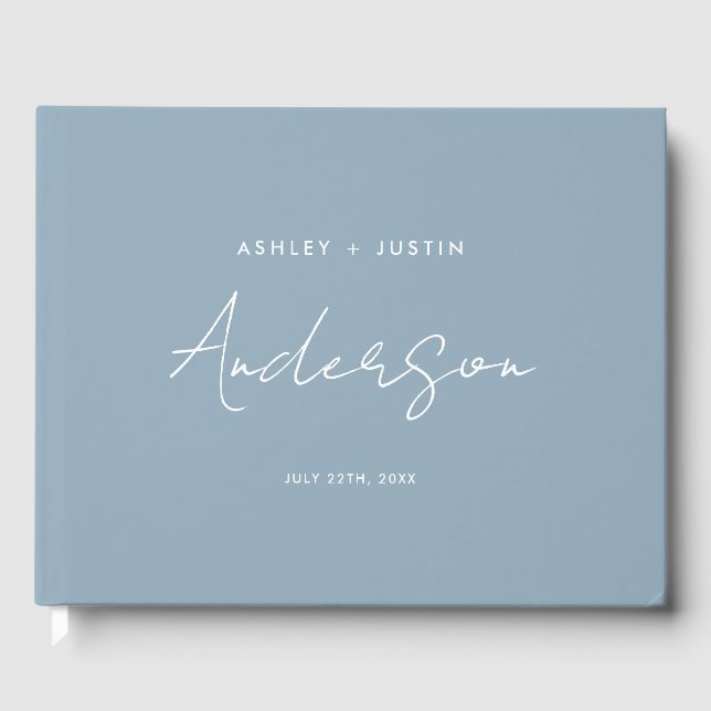 Dusty Blue Minimalist Wedding Personalized Guest Book (Front)