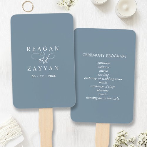 Dusty Blue Minimalist Wedding Program Hand Fan