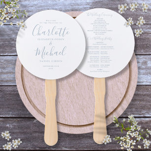Dusty Blue Minimalist Wedding Program Hand Fan