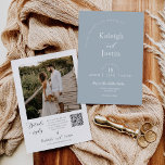 Dusty Blue Minimalist Wedding QR Code Photo  Invitation<br><div class="desc">This invitation features an elegant and modern typography giving a clean and simple block serif typography with a dusty blue background. The simplicity and clean design of this invitation works well with all wedding themes and definitely a great addition to your wedding. Try going green with this all-in-one modern eco-friendly...</div>