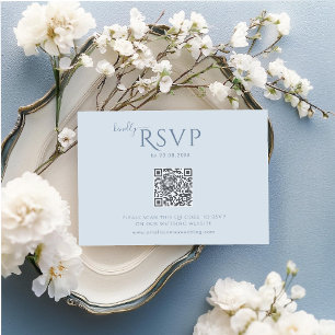 Dusty Blue Minimalist Wedding RSVP card