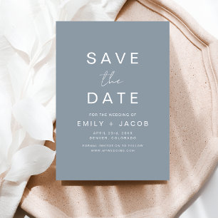 Dusty Blue Minimalist Wedding Save the Date Card