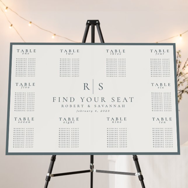 Dusty Blue Minimalist Wedding Seating Chart Foam Board (In Situ (Stand))