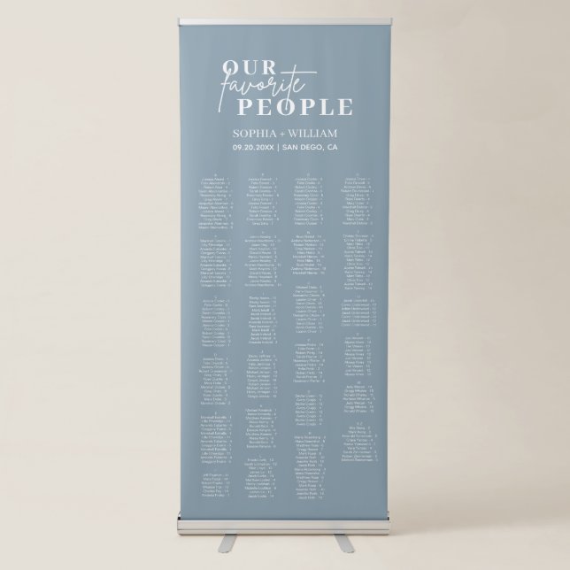 Dusty Blue Minimalist Wedding Seating Chart  Retractable Banner (Front)