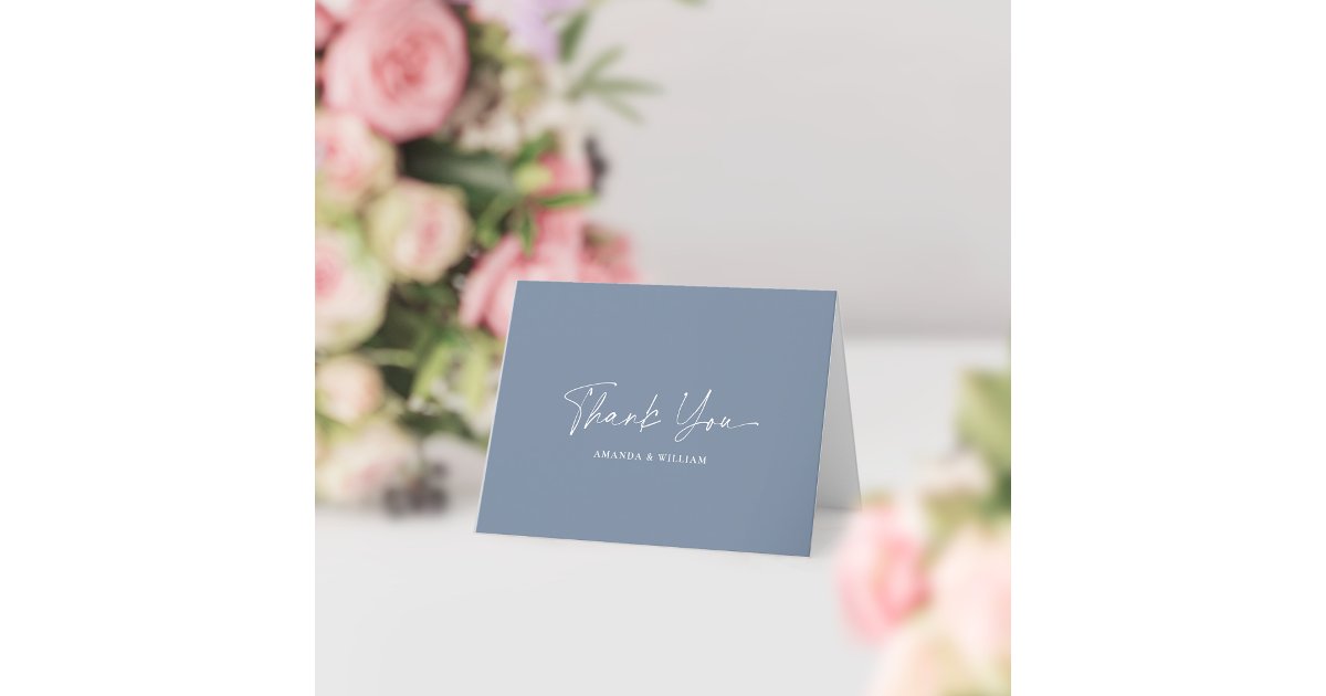 Dusty Blue Minimalist Wedding Thank You Card | Zazzle