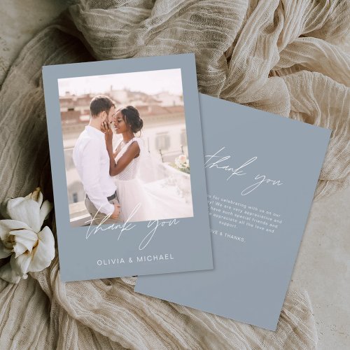 Dusty Blue Minimalist Wedding Thank You Photo