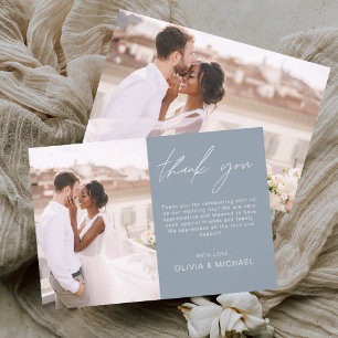 Dusty Blue Minimalist Wedding Thank You Photo Card