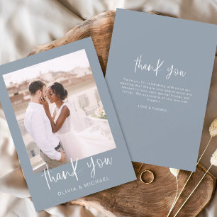 Dusty Blue Minimalist Wedding Thank You Photo Card