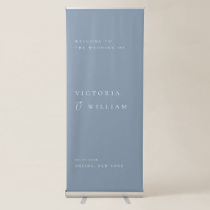 Dusty Blue Minimalist Wedding Welcome Retractable Banner