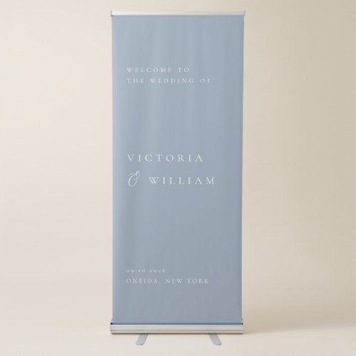 Dusty Blue Minimalist Wedding Welcome Retractable Banner
