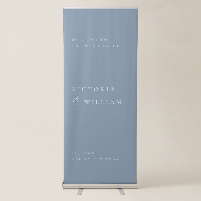 Dusty Blue Minimalist Wedding Welcome Retractable Banner (Front)