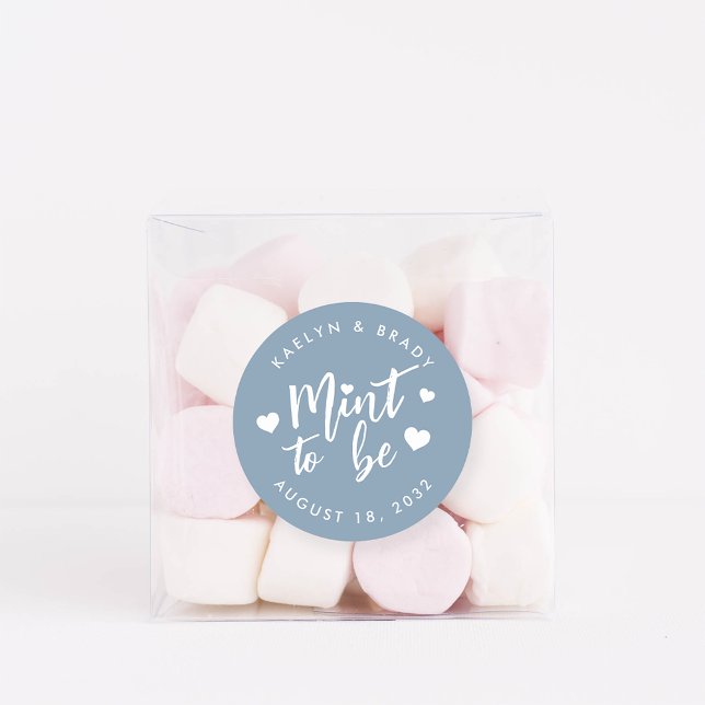 Dusty Blue | Mint to Be Personalized Wedding Favor Classic Round Sticker (Creator Uploaded)