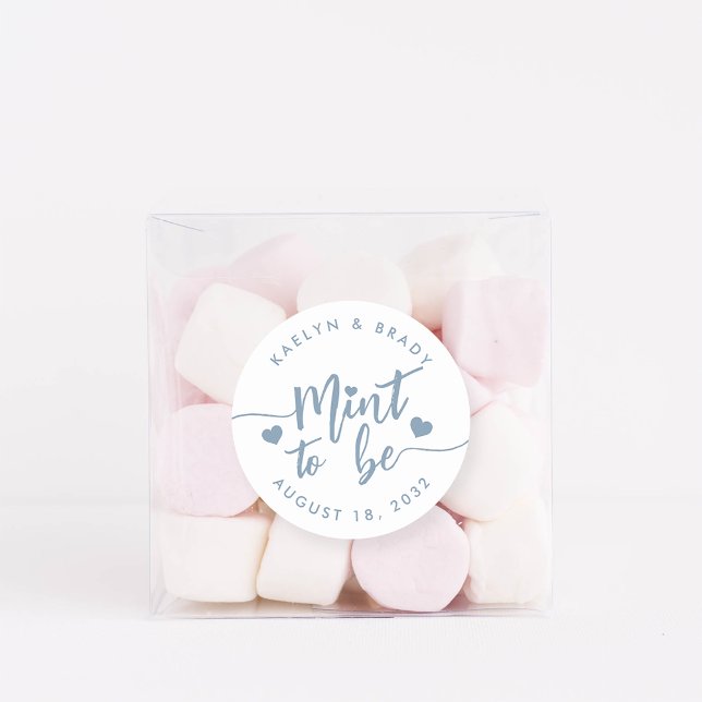 Dusty Blue | Mint to Be Personalized Wedding Favor Classic Round Sticker (Creator Uploaded)