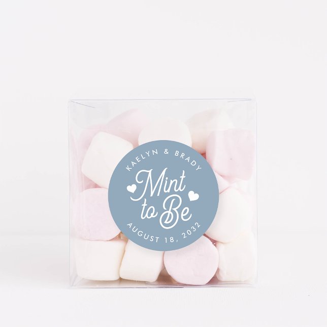 Dusty Blue | Mint to Be Personalized Wedding Favor Classic Round Sticker (Creator Uploaded)
