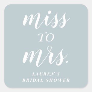 Dusty Blue Miss to Mrs. Bridal Shower Favor Square Sticker