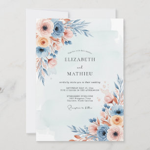 Dusty Blue Misty Botanical Wedding Invitation