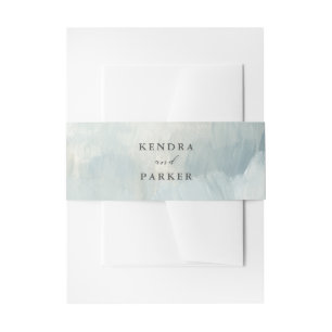 Dusty Blue Modern Abstract Brushstrokes Wedding Invitation Belly Band
