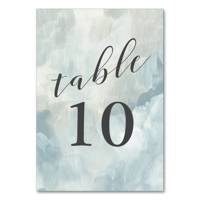 Dusty Blue Modern Abstract Brushstrokes Wedding Table Number (Front)
