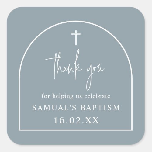 Dusty Blue Modern Arch Minimalist Baptism   Square Square Sticker