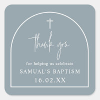 Dusty Blue Modern Arch Minimalist Baptism Square