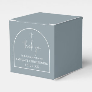 Dusty Blue Modern Arch Minimalist Christening Favor Boxes