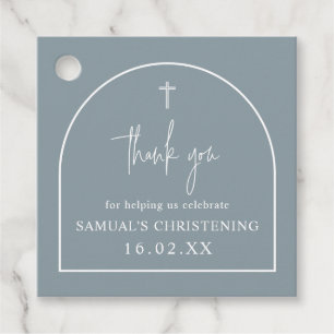 Dusty Blue Modern Arch Minimalist Christening Favor Tags