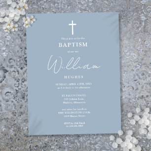 Dusty Blue Modern Baptism Christening Invitation Postcard