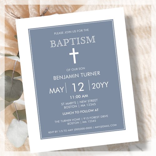 Dusty Blue  Modern Baptism Invitation