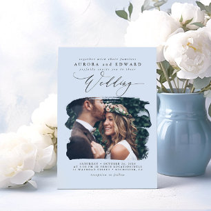 Dusty Blue Modern Boho Wedding Photo Invitation