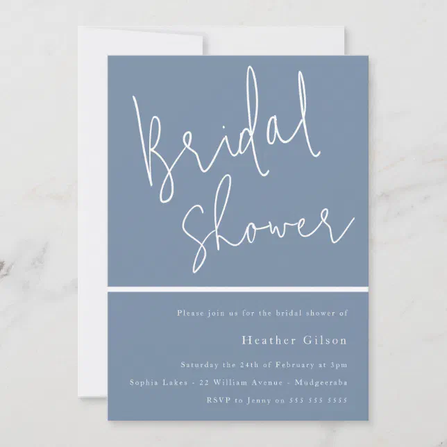 Dusty Blue Modern Bridal Shower Invitation | Zazzle