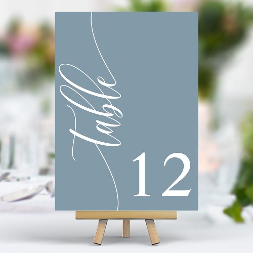 Dusty Blue Modern Calligraphy Wedding Table Number