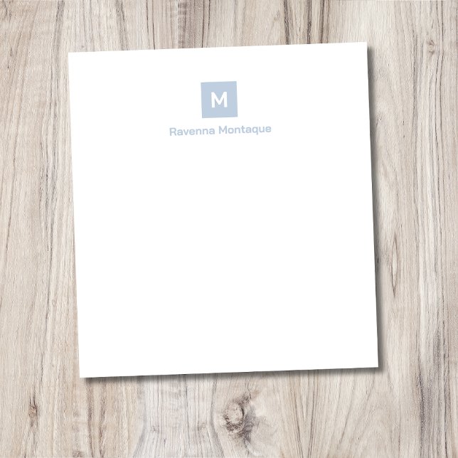 Dusty Blue Modern Chic Trendy Monogram Name  Notepad (Creator Uploaded)