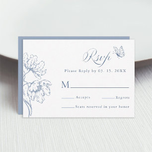 Dusty Blue Modern Classic Floral Wedding RSVP Card