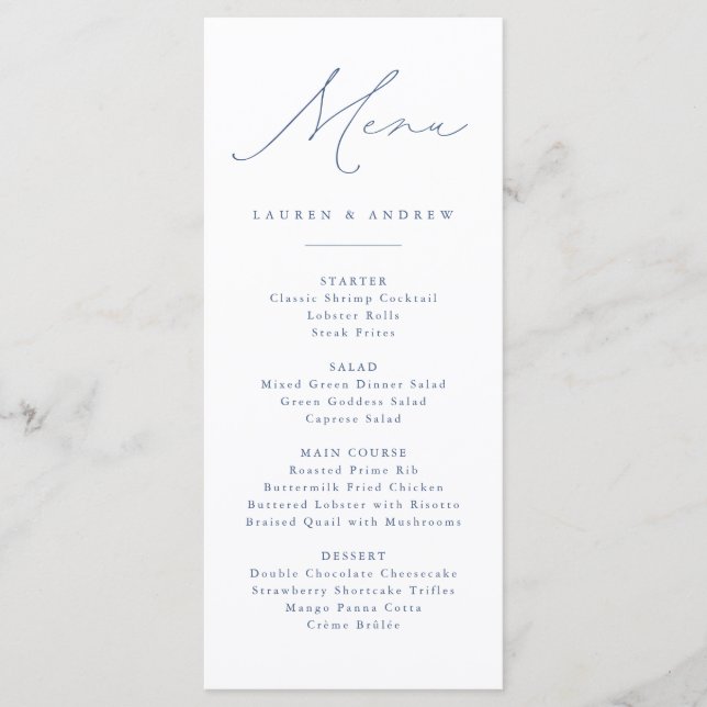 Dusty Blue Modern Classic Wedding Wedding Event Menu (Front)