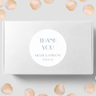Dusty Blue Modern Deco Wedding Thank You Classic Round Sticker