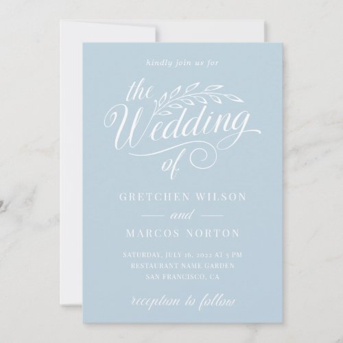 Dusty Blue Modern Elegant Calligraphy Wedding  Invitation