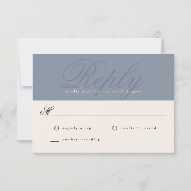 Dusty Blue Modern Elegant Minimal Monogram RSVP Card (Front)