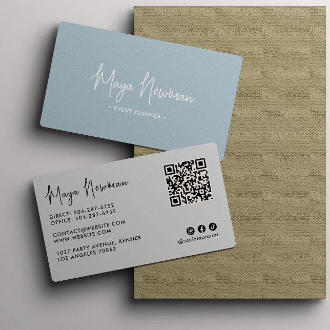 DUSTY BLUE Modern Elegant Minimal QR Code Creative Business Card (Creator Uploaded)