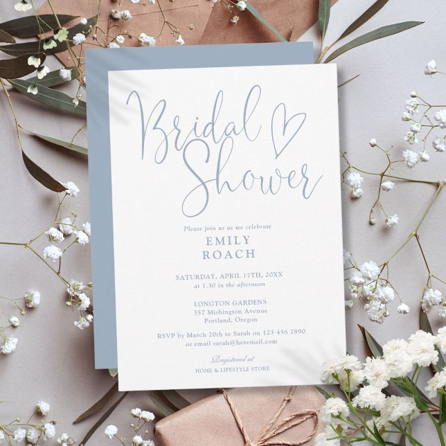 Dusty Blue Modern Elegant Script Bridal Shower Invitation (Dusty Blue Modern Elegant Script Bridal Shower Invitation)