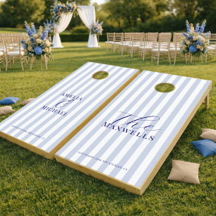 Dusty blue Modern elegant Stripe Wedding Cornhole Set