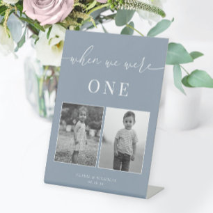 Dusty Blue Modern Elegant Wedding Age Table Number Pedestal Sign